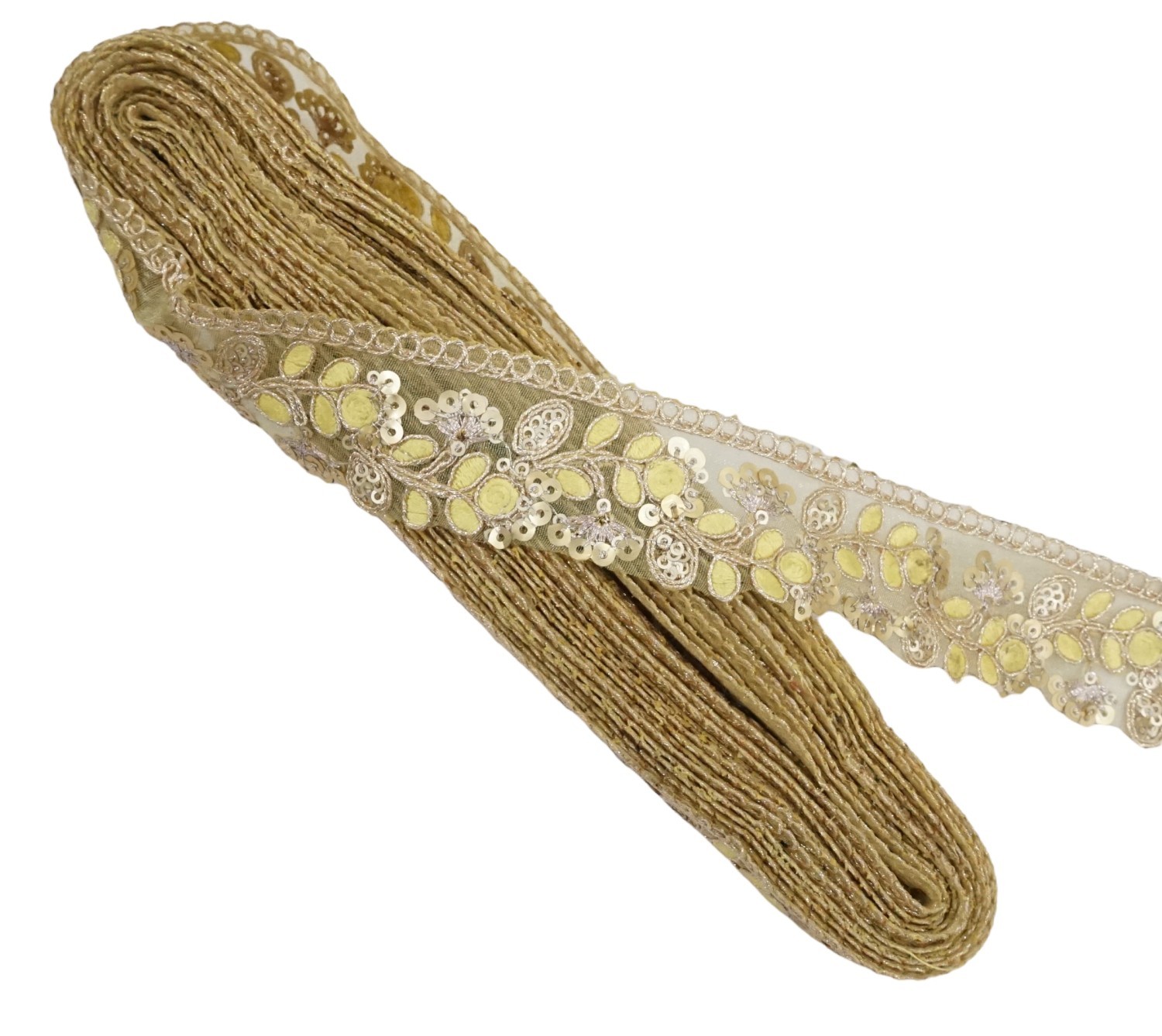 Yellow Sitara Embroidery Work 9 Meter Roll Lace